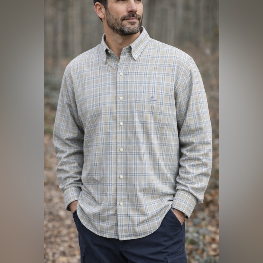 GANT Plaid Button Down Shirt Men’s XL Blue Beige Cotton Classic Fit
